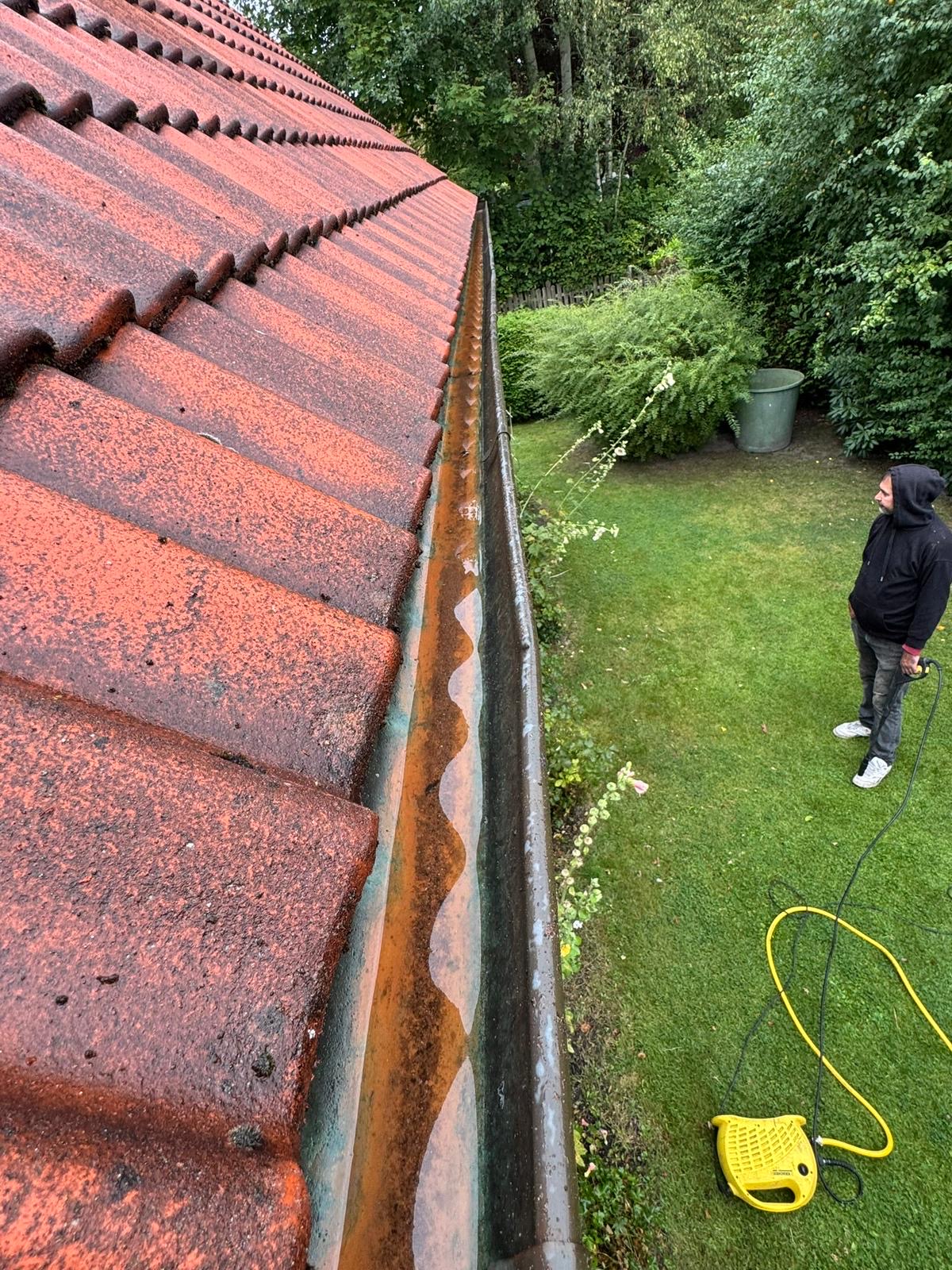 Professionelle Dachrinnenreinigung am Haus